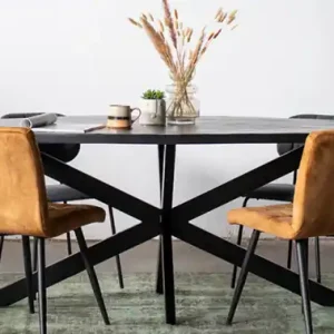 Esstisch BOB 240 x 100 cm oval Mangoholz Fischgrät schwarz Saisonangebot