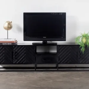 Industrie TV Möbel Lowboard BOB 210 cm Mangoholz Fischgrät schwarz Wochenendangebot
