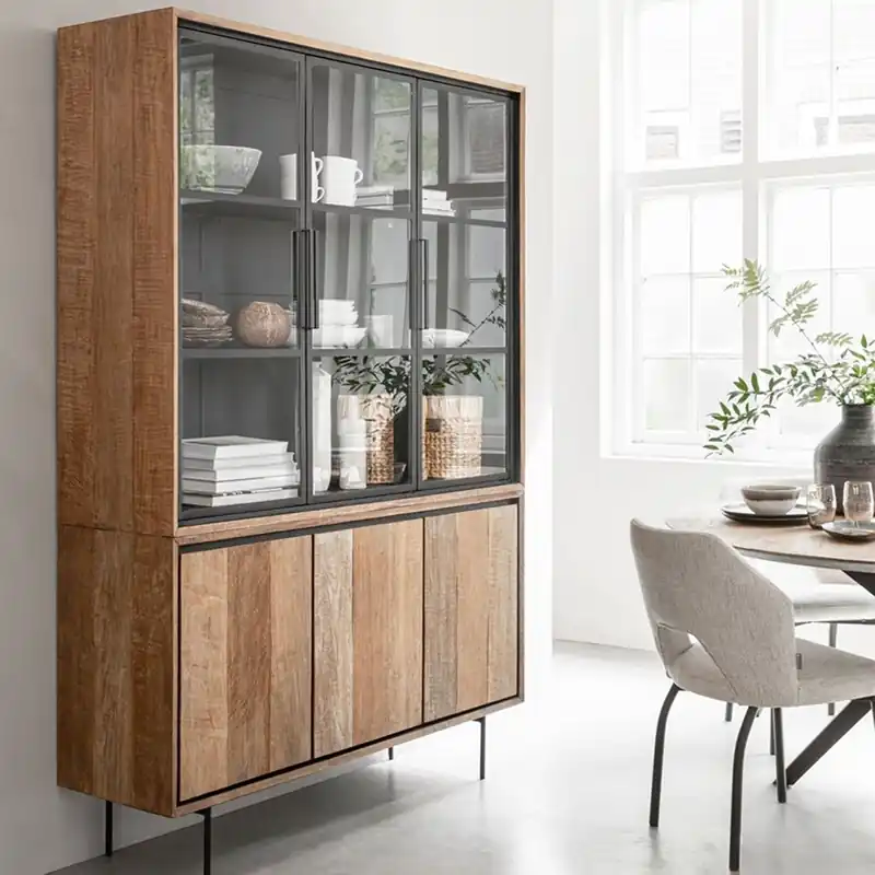 Vitrine Vitrinenschrank Metropole B 140 cm Teakholz Geprüft