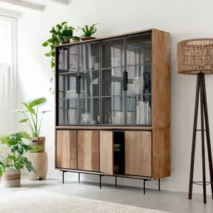 Vitrine Metropole B 180 cm Metall Teakholz Must-Have