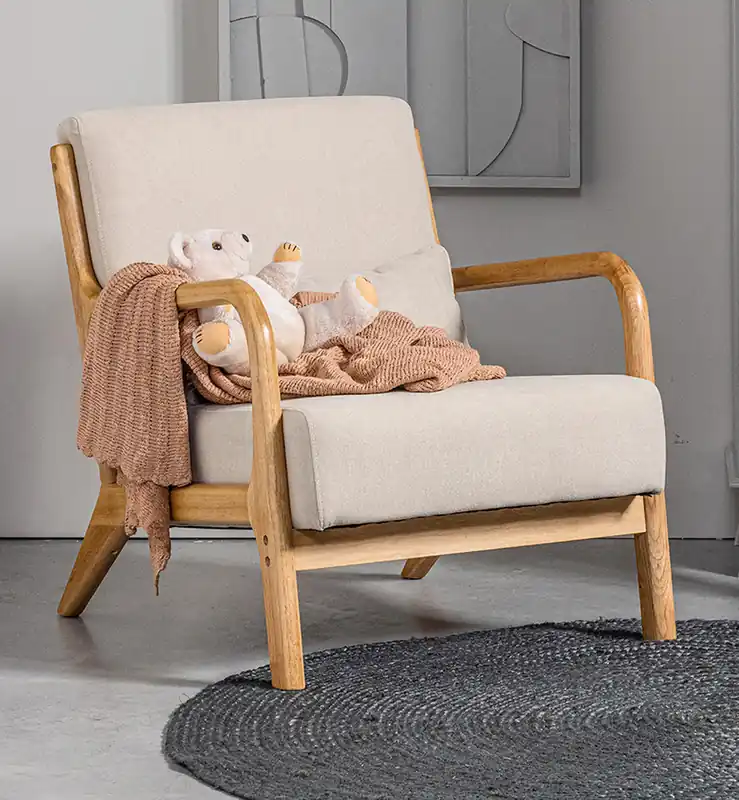 woood Lounge Sessel Mark Webstoff naturel Direktkauf