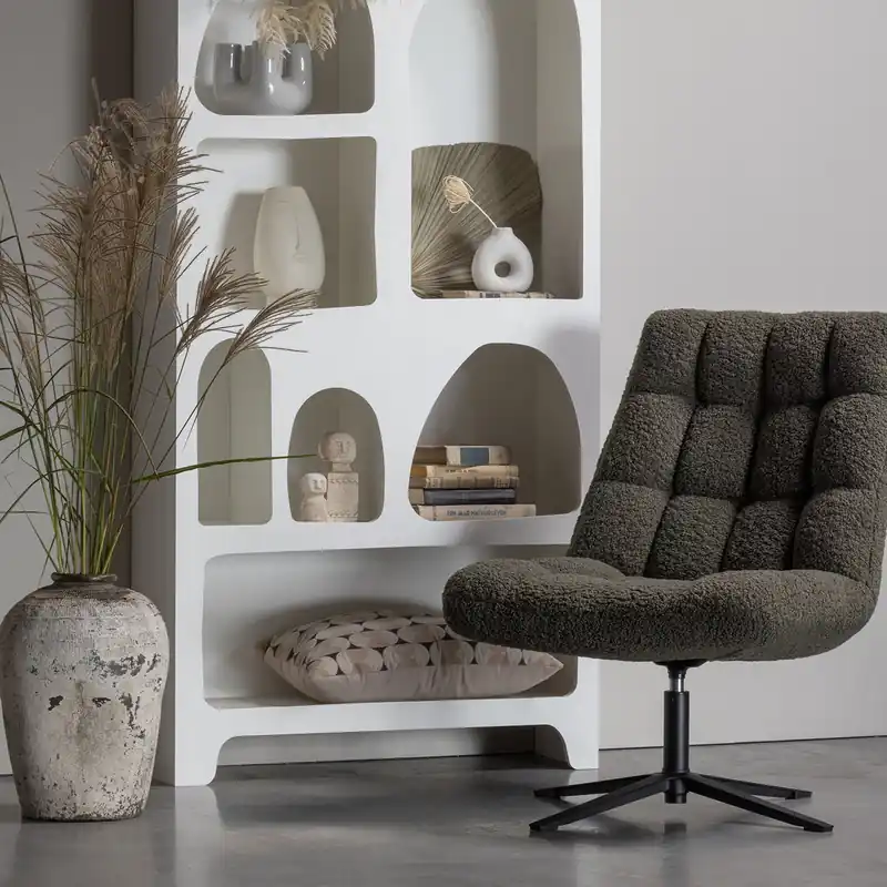 Zertifiziert woood Lounge Sessel Job Teddystoff grün Drehsessel