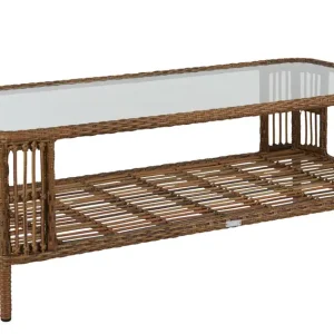 Kracherpreis Garten Couchtisch Anemon 140 x 65 cm Polyrattan mit Glasplatte