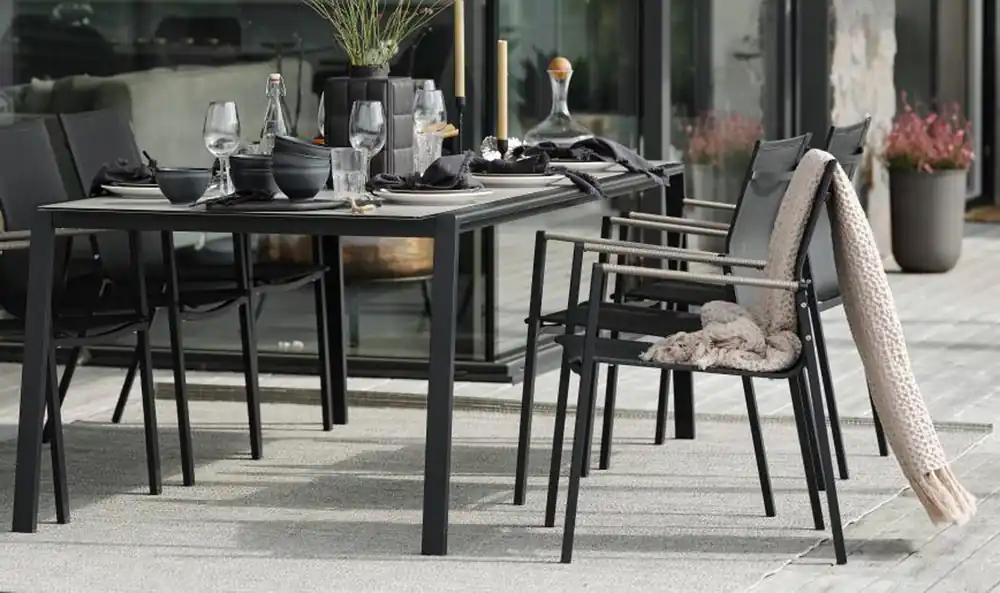 Gartensessel Lyra Edelstahl schwarz Stapelstuhl Dinnerstuhl Bestseller