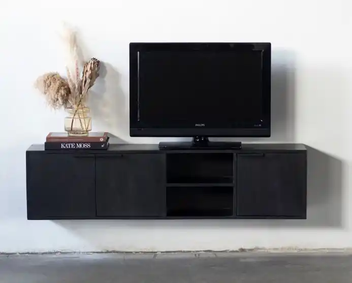 TV Möbel hängend DARK 160 cm Mangoholz schwarz Ausverkauf