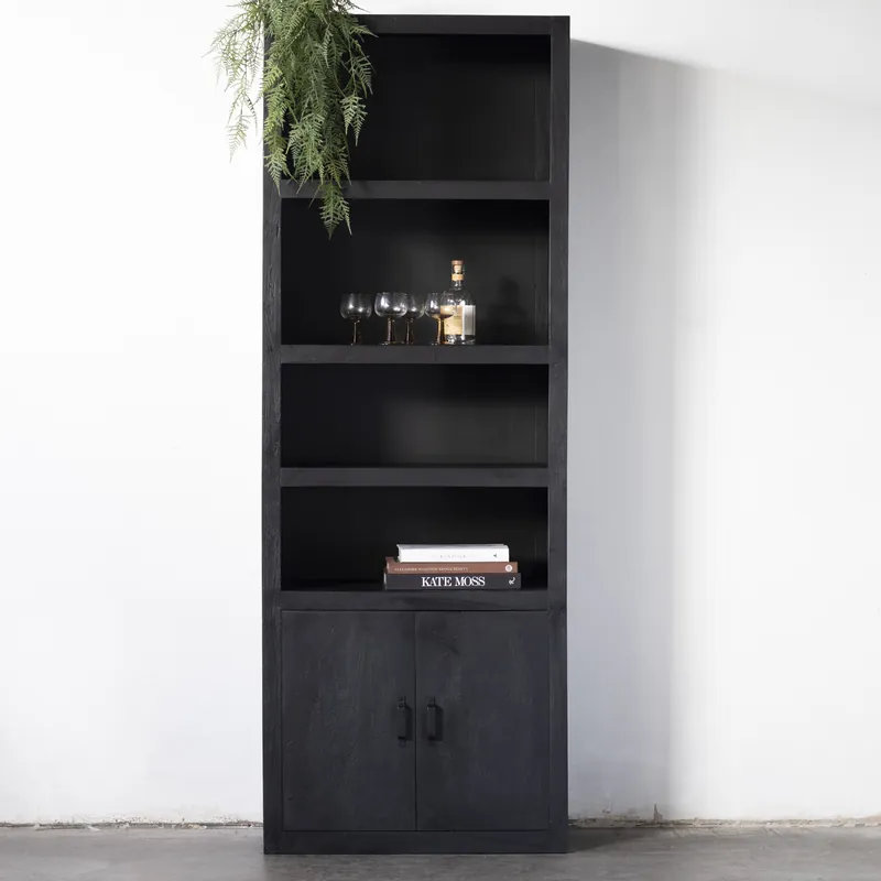 Highlight Schrank Regal XAVER II Mangoholz schwarz Bücherschrank