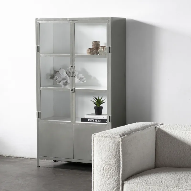 Vitrine LARS H 180 cm Metall weiß grau Billig