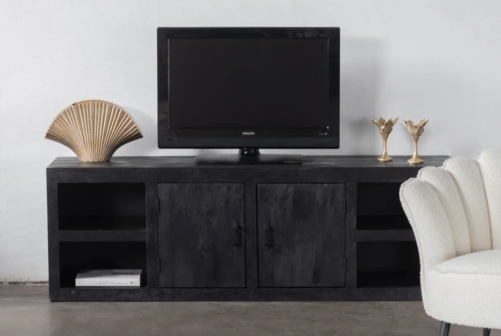 TV Board XAVER 180 cm Mango Massivholz schwarz Lowboard Letzte Chance