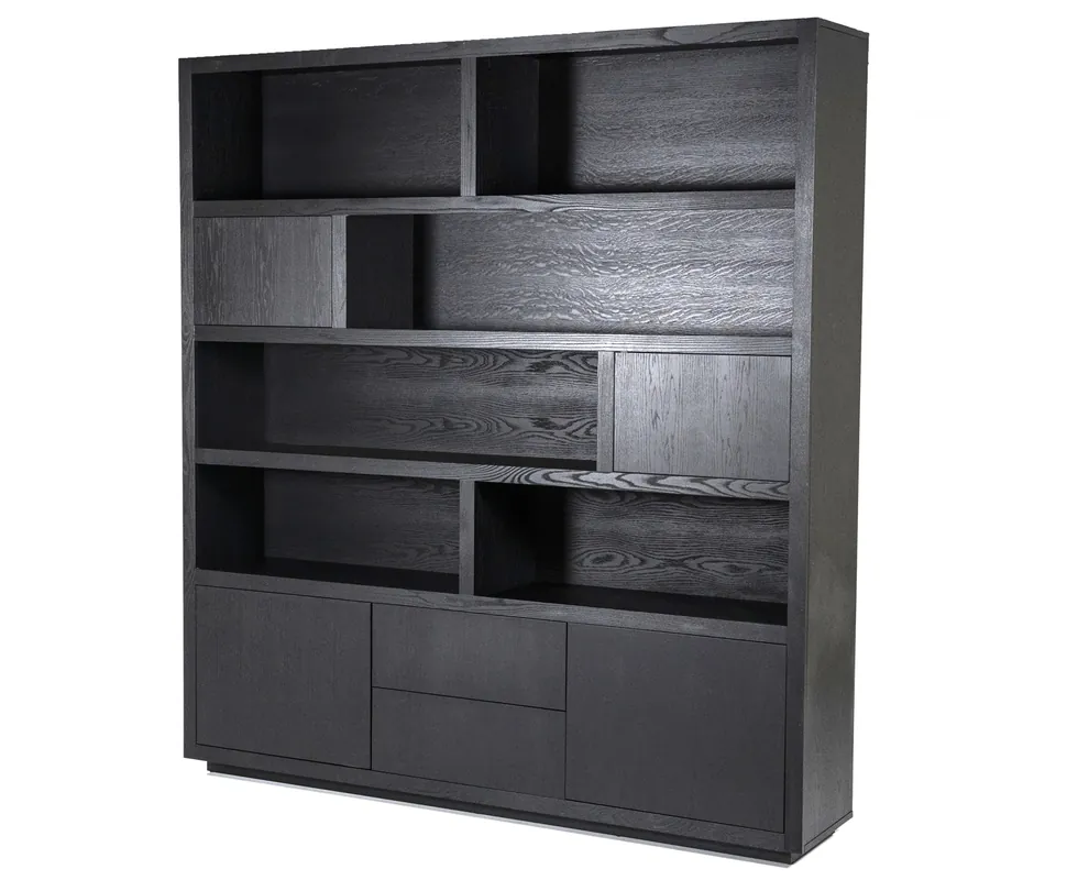Schrank Bücherschrank Helsinki B 200 cm schwarz Eiche Neu Im Sortiment