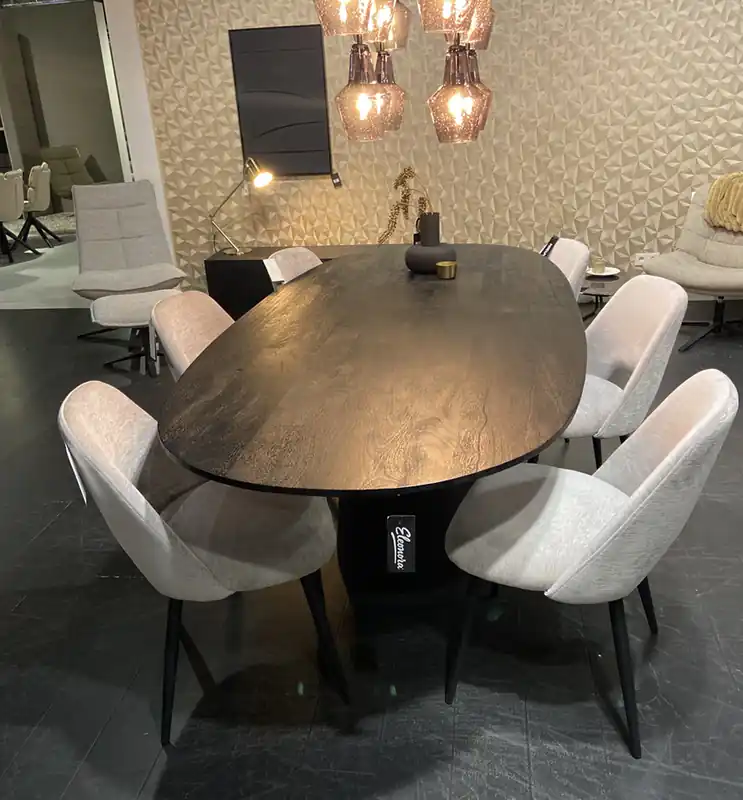 Esstisch Aron 250 x 110 cm oval Mango Holz schwarz Neu Im Sortiment