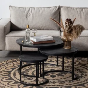 3er Set Couchtisch Mangoholz schwarz Neue Kollektion