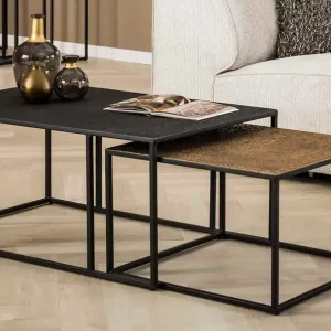 2er Couchtisch Set Metall antikbronze schwarz Tischset Beistelltische Preiswert