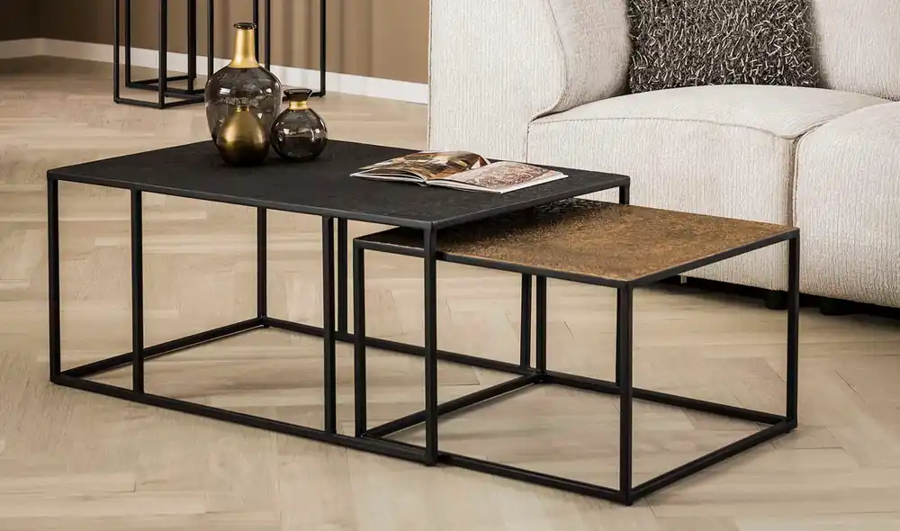 2er Couchtisch Set Metall antikbronze schwarz Tischset Beistelltische Preiswert