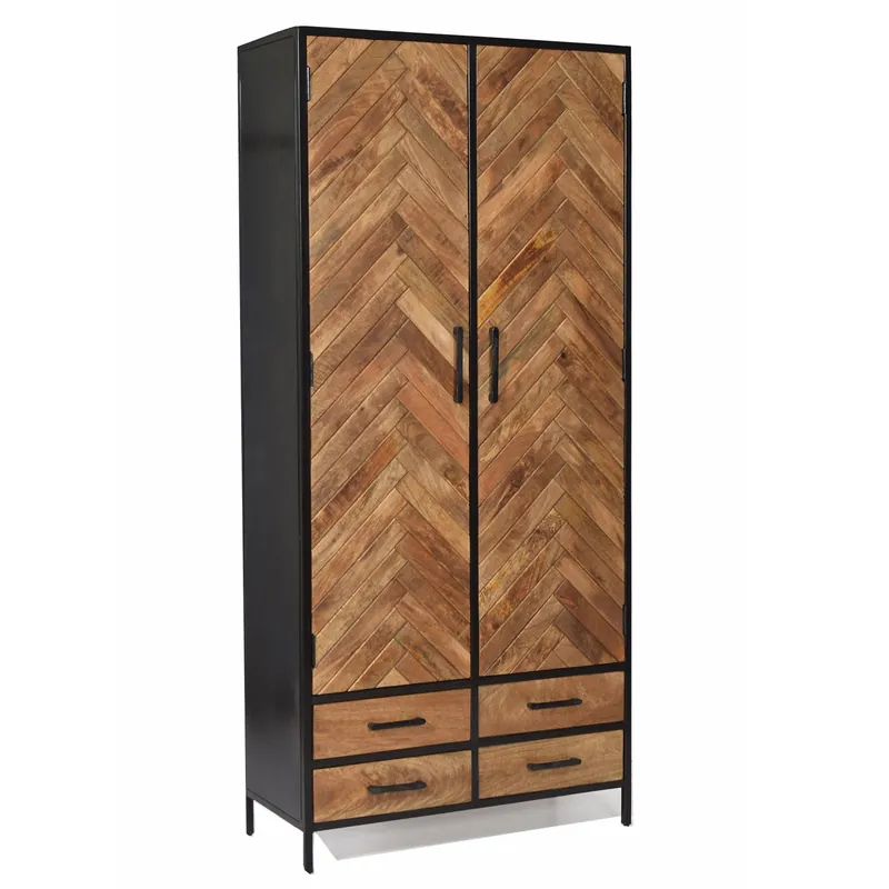 Top-Angebot Schrank Brooklyn H 200 cm Mangoholz Fischgräte