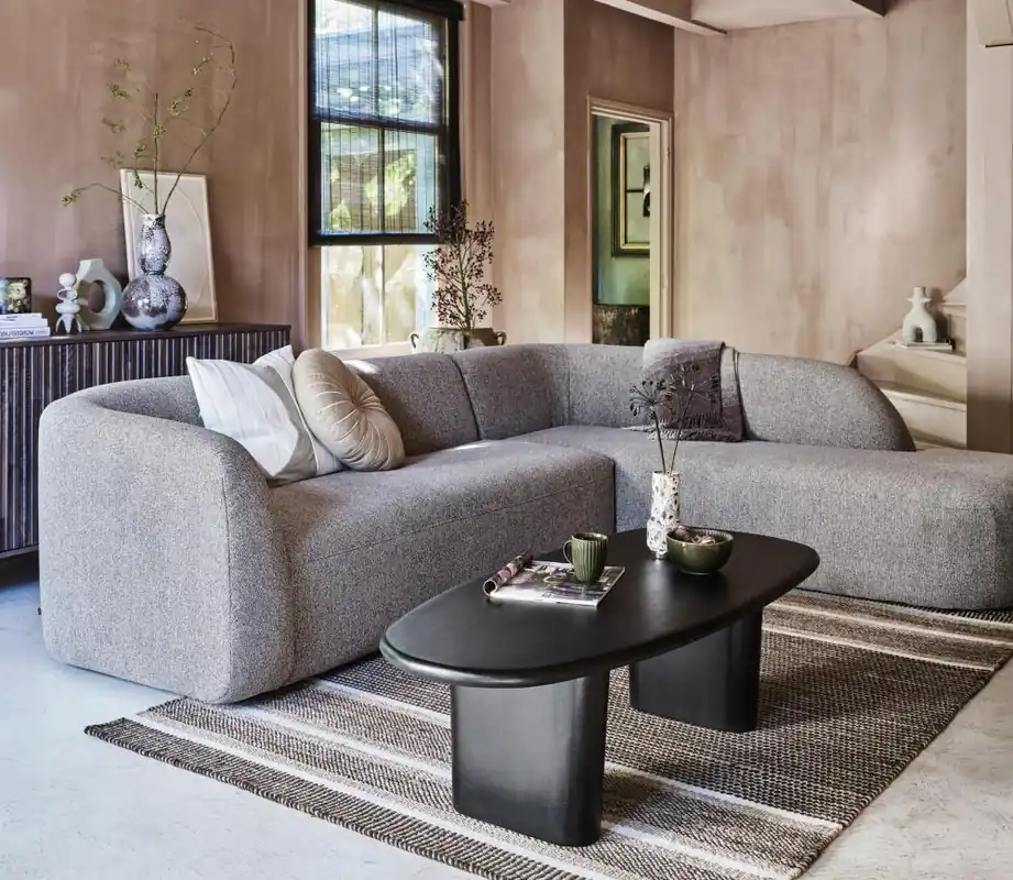 Ecksofa Sloping Chenille hellbraun Loungchair rechts Schnäppchen