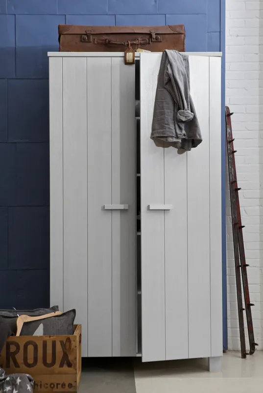 woood Kleiderschrank DENNIS Schrank Kiefer betongrau grau Beliebt
