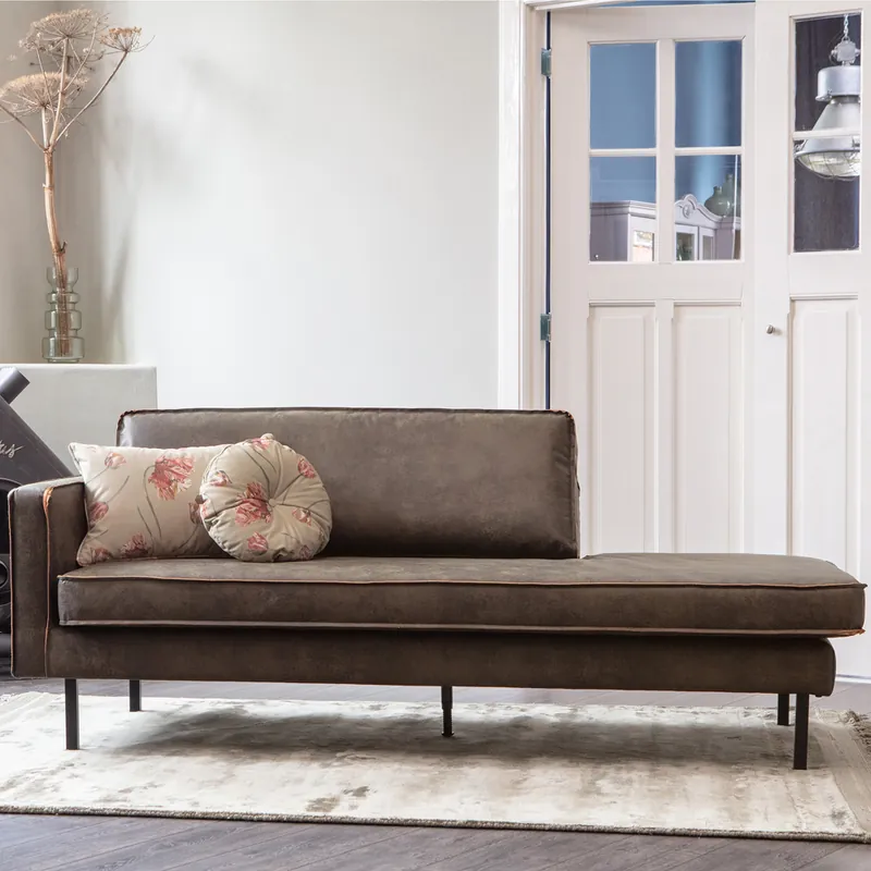 Neue Kollektion Sofa Chaiselongue RODEO Recamiere links recyceltes Leder armygrün