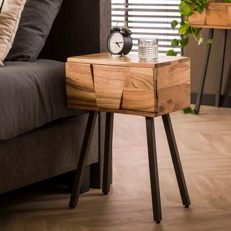 Nachttisch LEEN H 60 cm Akazie Massivholz natur Garantierte Lieferung