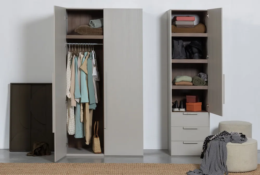 Schrank Kleiderschrank Rens H 210 cm Walnussfurnier kieselgrau Online Kaufen