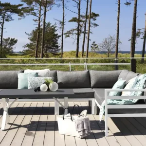 Ecksofa Garten Lounge Set WELDON incl.Sitzkissen weiss Finale Aktion