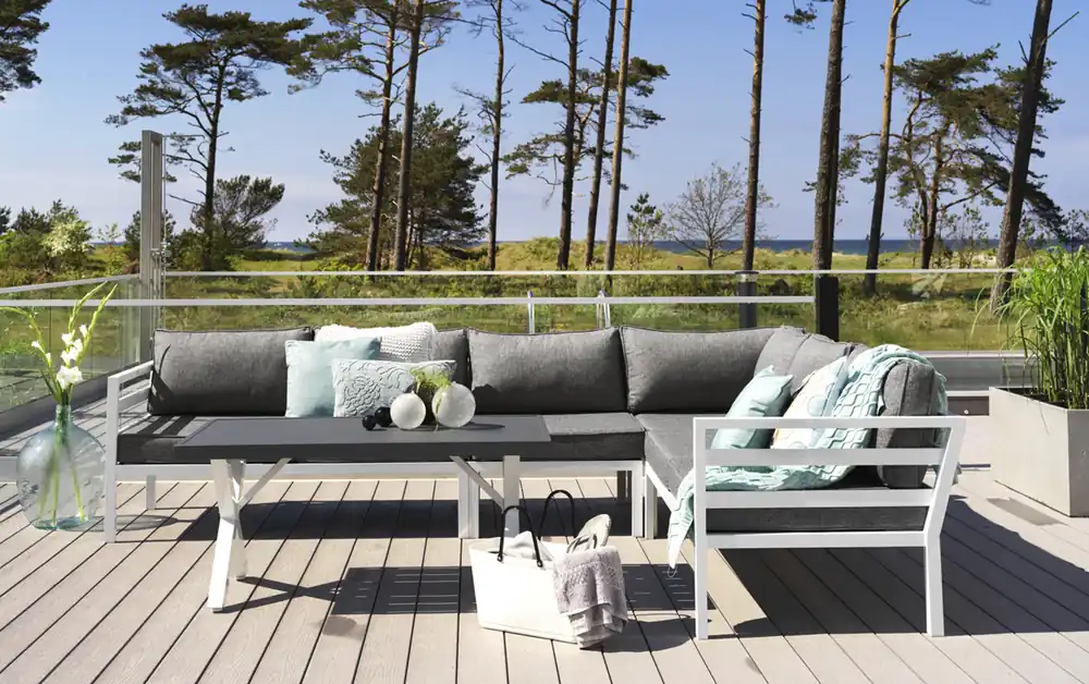 Ecksofa Garten Lounge Set WELDON incl.Sitzkissen weiss Finale Aktion