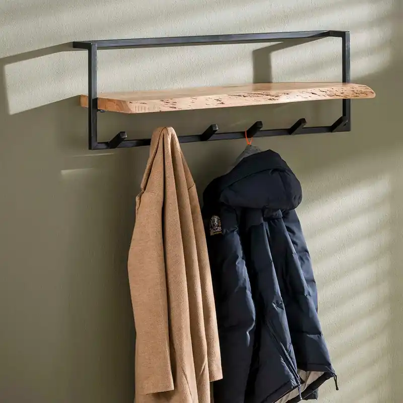 Heißes Angebot Wandgarderobe EDE 6 Haken 100 cm breit Akazie Metall