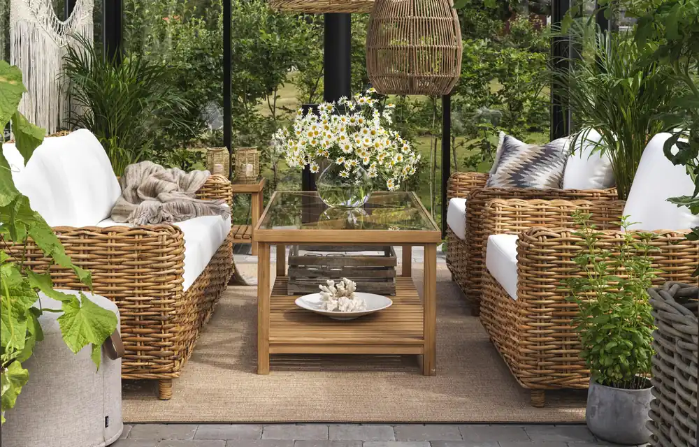 Garten Lounge Gruppe Natur Rattan ROSSVIK Sofa und Sessel Neue Kollektion
