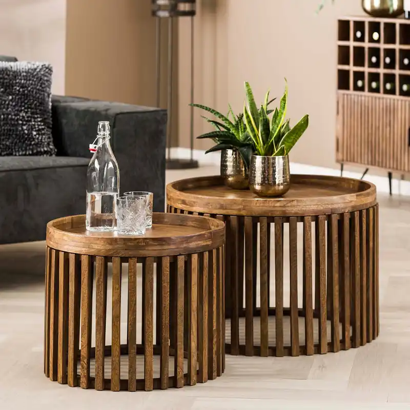 Preisreduziert 2er Set Beistelltisch rund SUMMER Mango Holz
