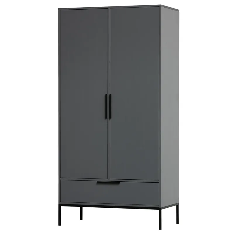 woood Schrank Kleiderschrank Adam grau 100 cm Kiefer Garantierte Lieferung
