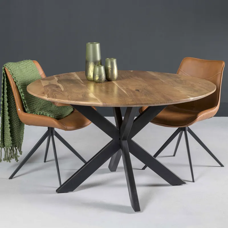 Esstisch Oslo Ø 130 cm Akazie rund Tisch mit Holzplatte Meistverkauft