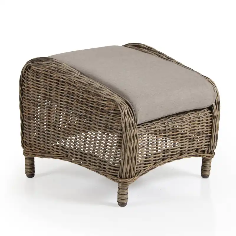 Garten Fußhocker Rosita Polyrattan natur mit Kissen Preiswert