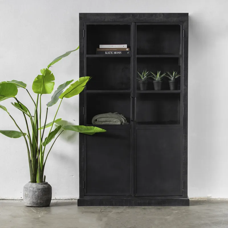 Neuheit Vitrine Highland H 200 cm Mangoholz schwarz