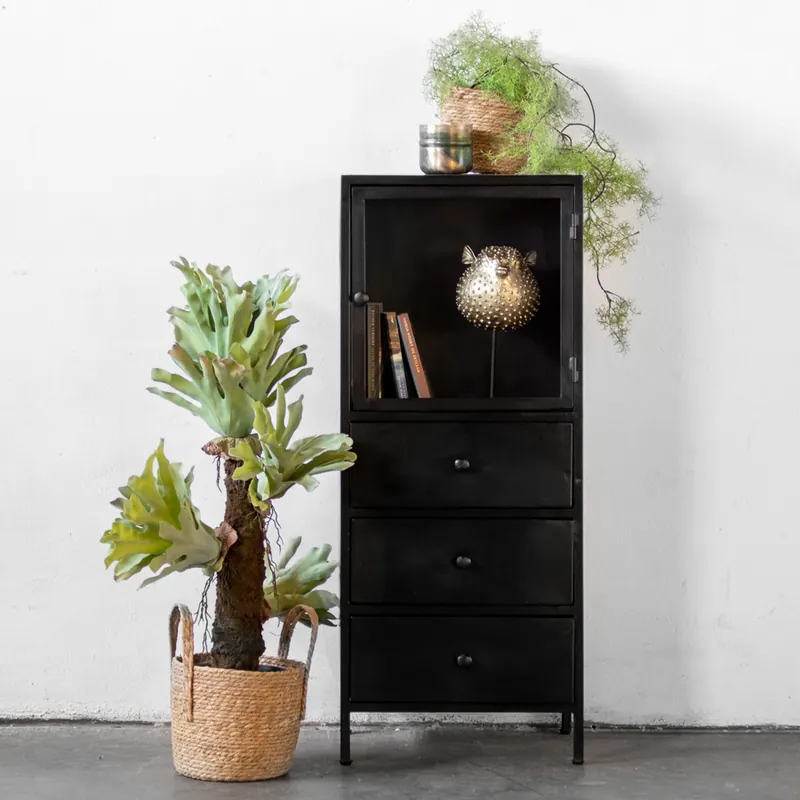 Nur Heute Industrie Vitrinenschrank 120 cm DAILO Metall schwarz Vitrine