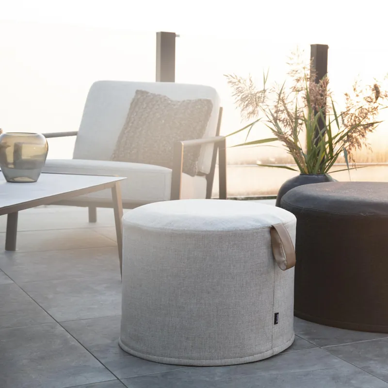 Outdoor Sitzhocker Kotte beige Pouf Ø 50 cm rund Hocker Neuheit