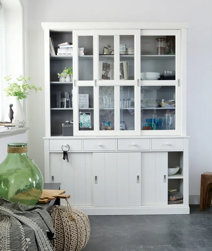 wooog Vitrine LAGOS Schrank weiss Küchenschrank Echt