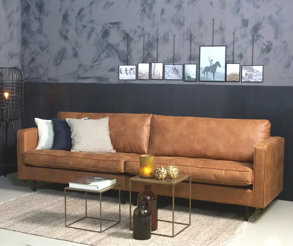 3 Sitzer Sofa RODEO CLASSIC recyceltes Leder cognac Schneller Versand