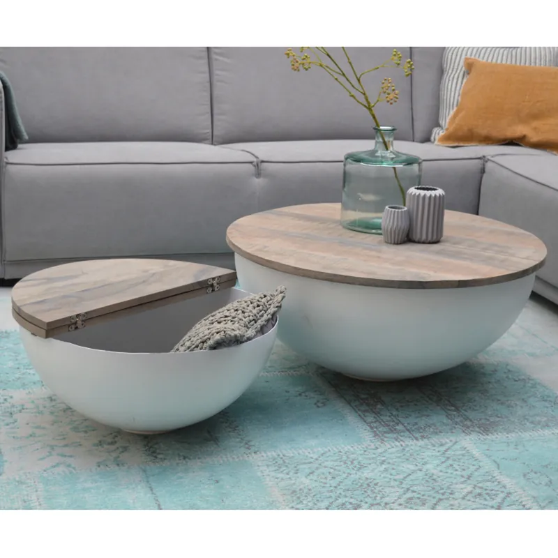 Couchtisch Bowl Sophie Metall weiß Mango massiv Beistelltisch Sofatisch Tisch Neue Kollektion