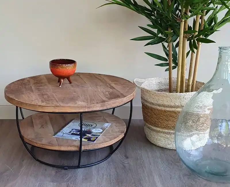 Jetzt Bestellen Couchtisch Evan rund Ø 65 cm Metall Mangoholz