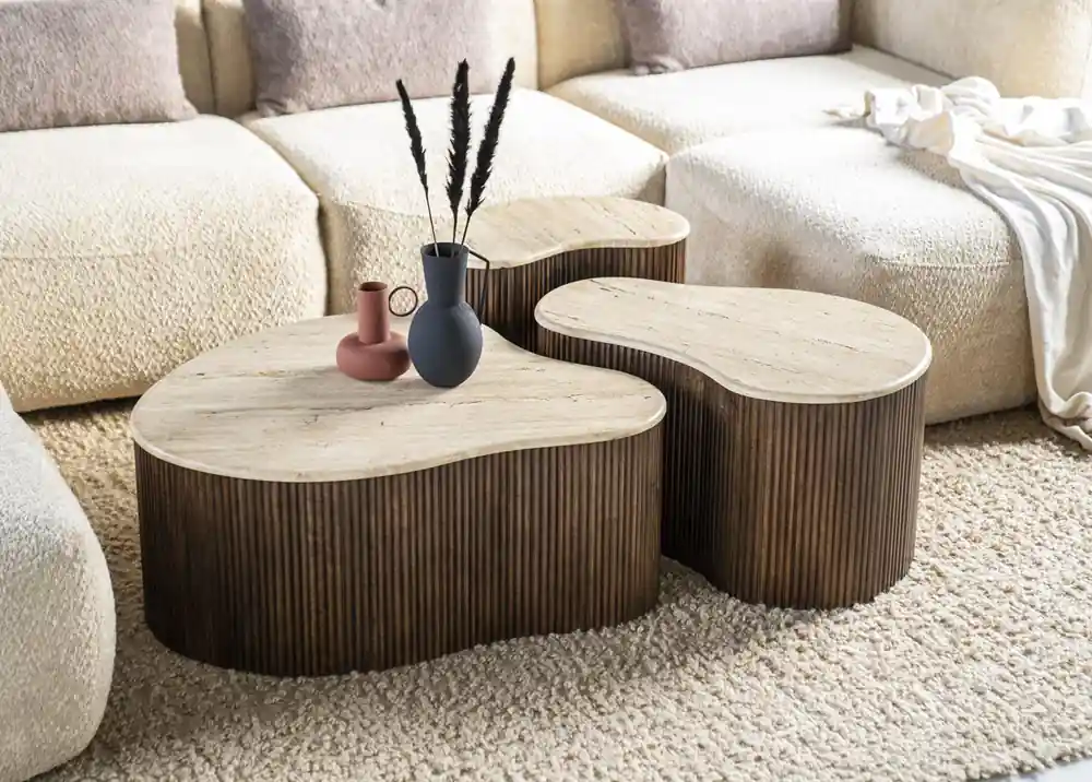 Couchtisch BARI H 44 cm Mangoholz Naturstein organisch Geprüft