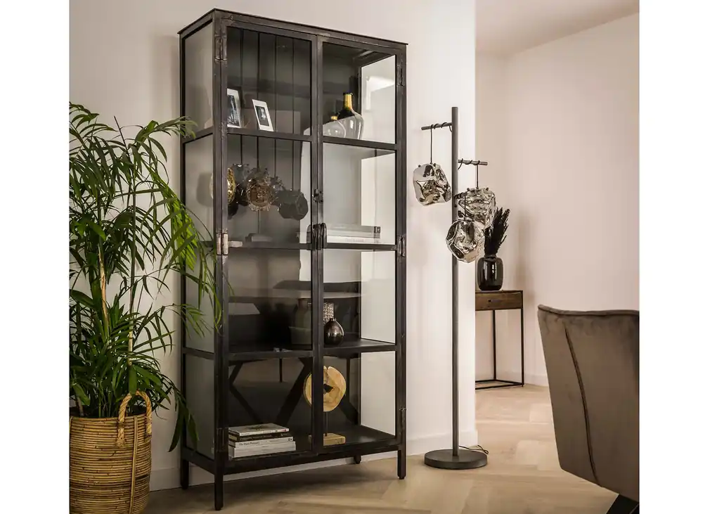 Neu Industrie Glas Vitrine GUNS H 190 cm Metall schwarz
