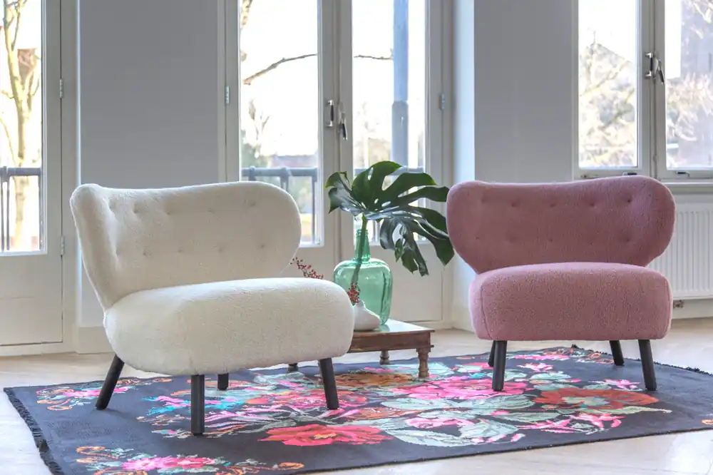 Beliebt Retro Lounge Sessel Kita rosa pink Teddy Stoff