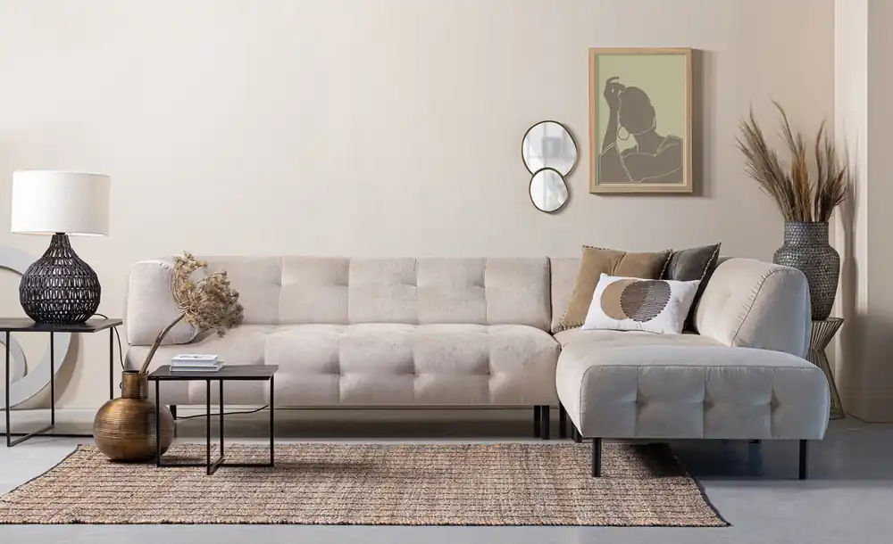 Neu Im Sortiment woood Lloyd Ecksofa rechts washed Velvet Samt Sand