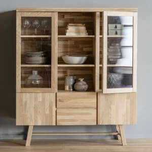 Highboard aus Eiche Küchenschrank Vitrine natur Schneller Versand