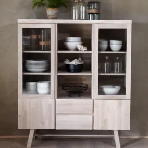 Highboard aus Eiche Küchenschrank Vitrine whitewash Sonderaktion