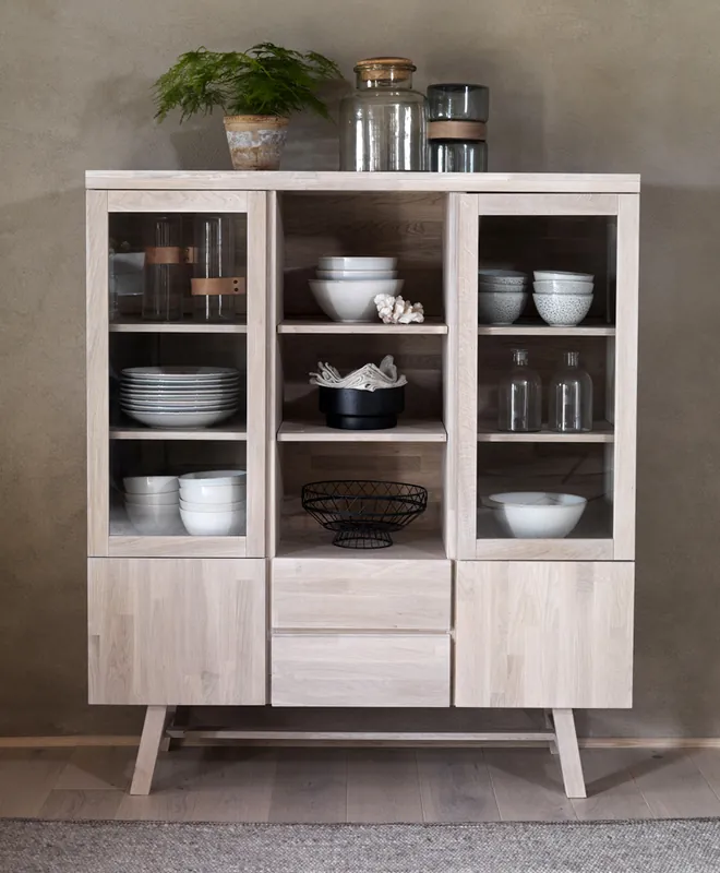 Highboard aus Eiche Küchenschrank Vitrine whitewash Sonderaktion