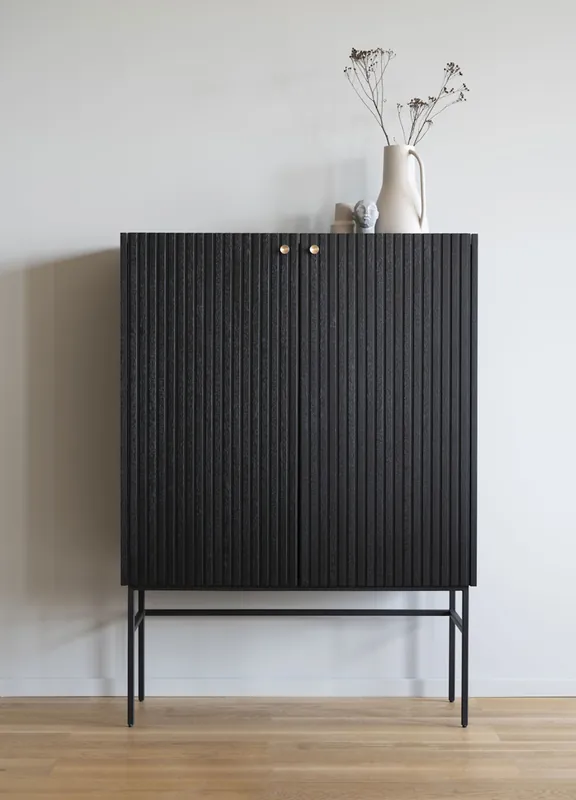 Schnäppchen Highboard Schrank Küchenschrank Eiche schwarz