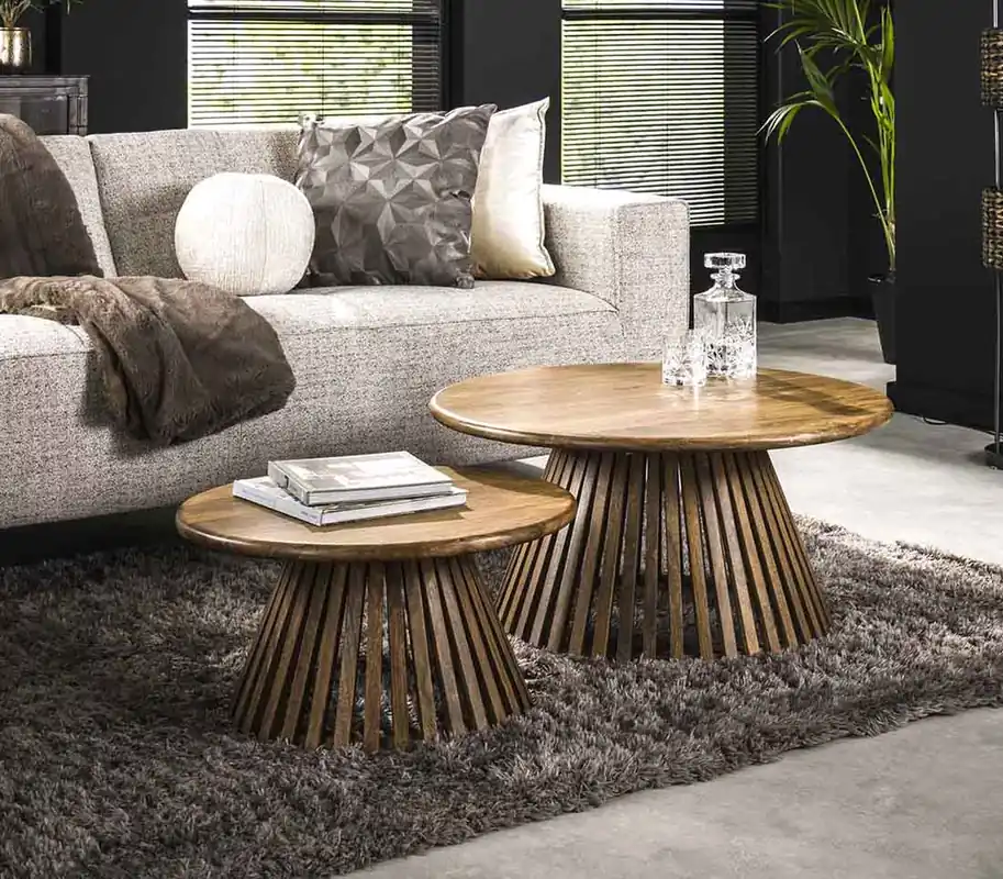 2er Set Couchtisch rund NEVADA Mangoholz Begrenztes Angebot
