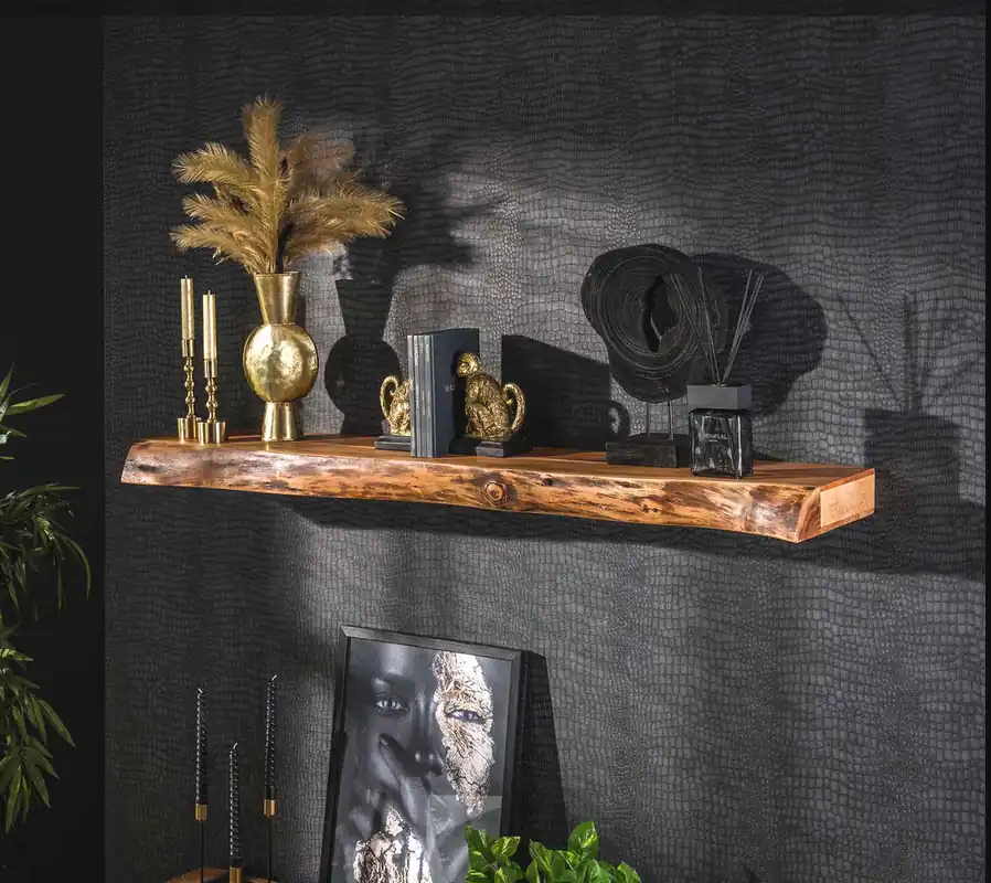 Wandregal Holzregal Regal 150 cm Akazie mit Baumkante Expressversand