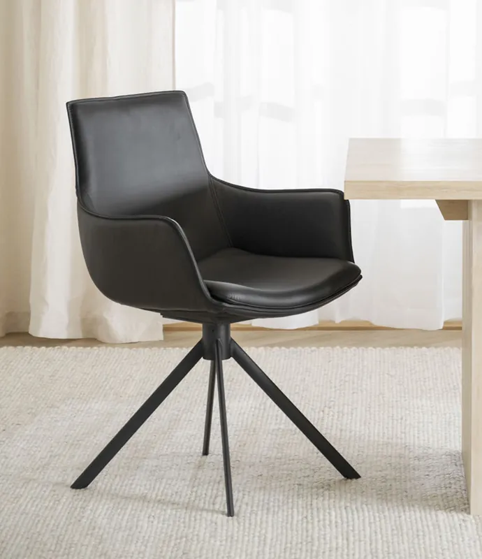 Begrenztes Angebot Esszimmerstuhl RAPPO Leder drehbar Drehstuhl schwarz