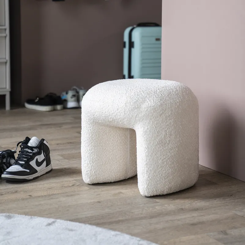 Solange Der Vorrat Reicht Hocker NASAHI Sitzhocker Bouclé Stoff beige